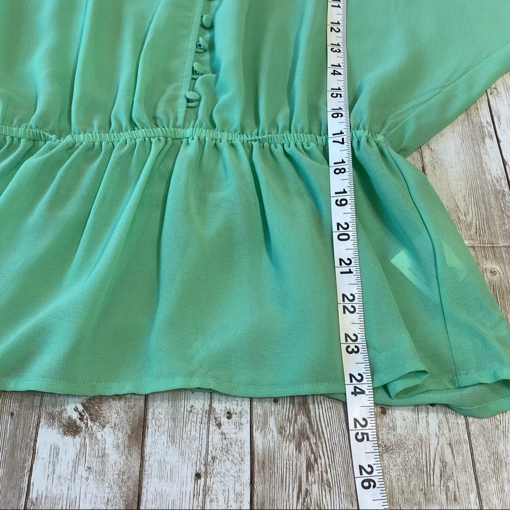 Mint Green Sheer Long Sleeve Blouse w/ Rose Lace- size S - Picture 5 of 12